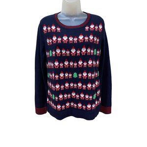 Talbots Womens Medium Holiday Wool Sweater With Santa & Tree Pattern